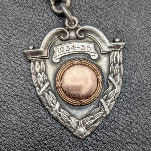 1920年頃 英国アンティーク 純銀(925シルバー)ダブルアルバートチェーン 52g 純銀エンブレムフォブ